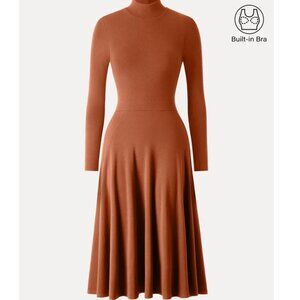 OGL ProWarm Mockneck Midi Dress with Pockets and Built-in Bra